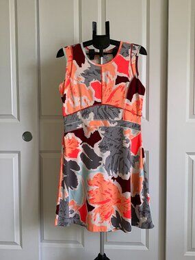 Title Nine Dream Dress Womens Sz L Orange Burgundy Sleeveless Stretch Zip Pocket